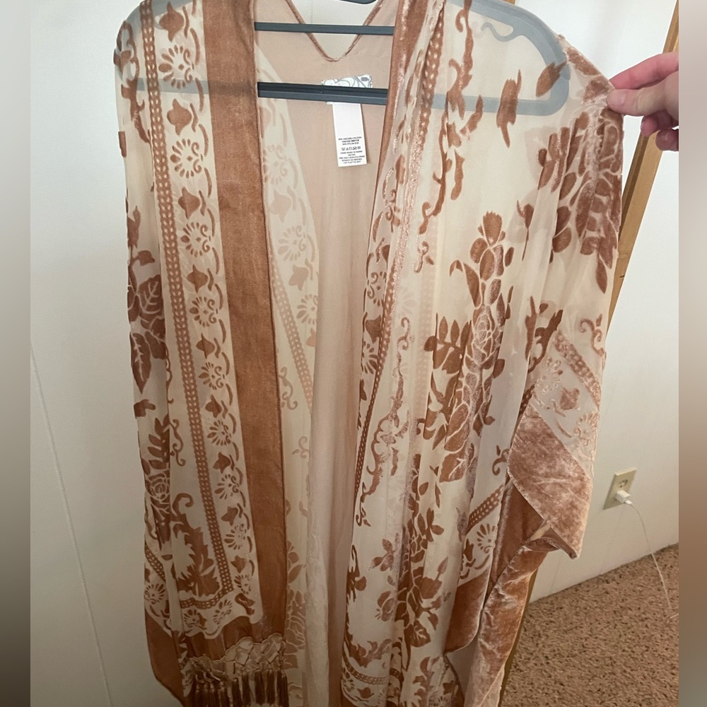 Free People Burnout Kimono- Warm Sand Combo (one size)
